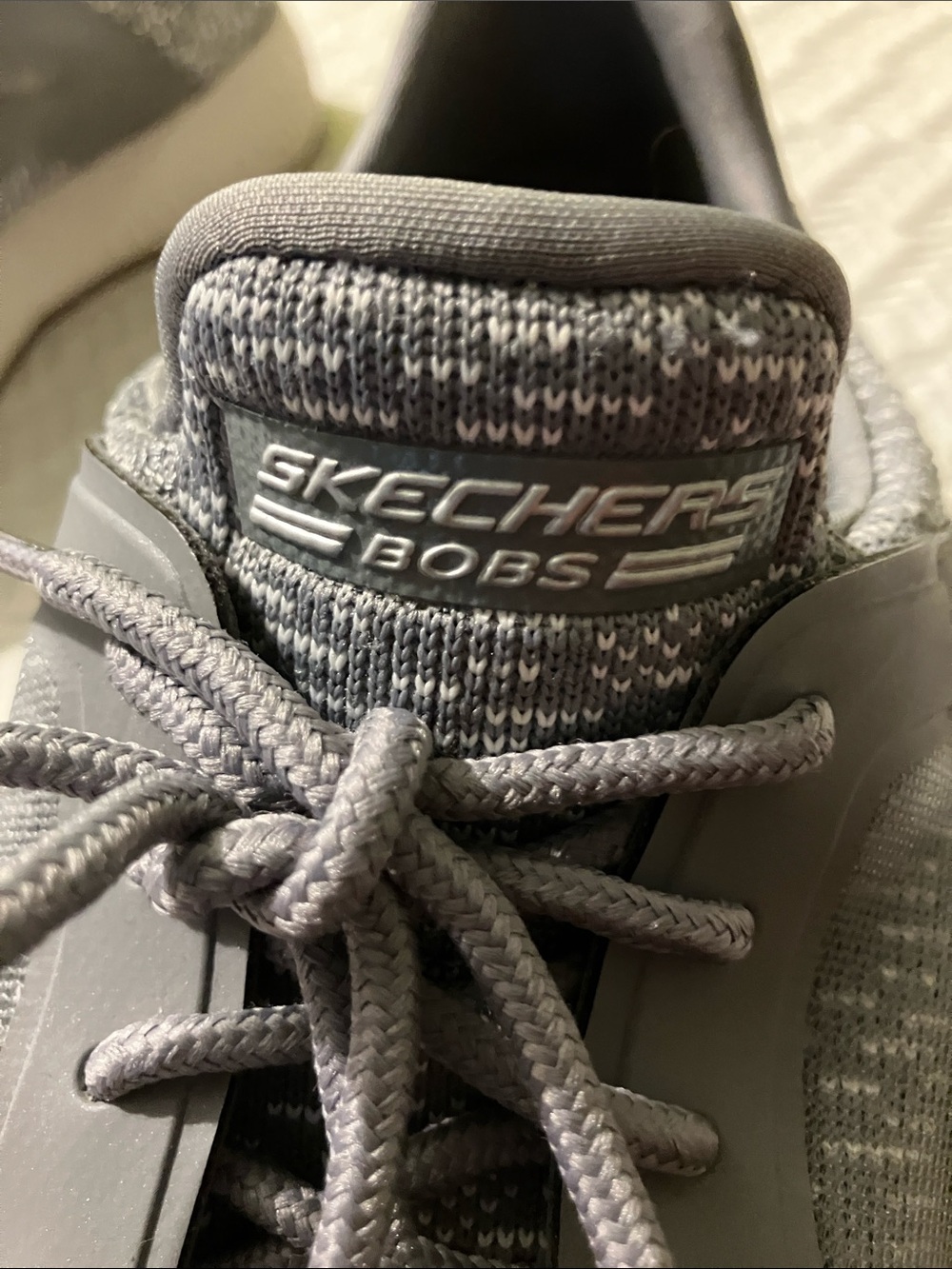 Skechers Gray Knit Lace-Up Athletic Sneakers “Bobs” with sparkle - Picture 3 of 5